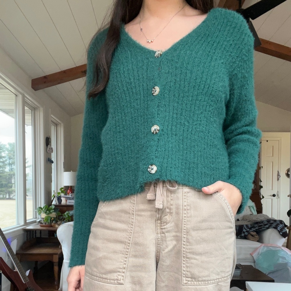 Art Class Teal Button-Up Sweater